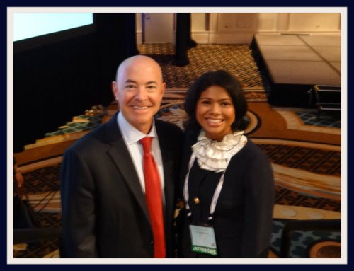 Director Alejandro Mayorkas and Tahmina Watson. Photo taken on Thursday 27th just before his keynote speech.  The next day, the White House announced he would take up the position of Deputy Director of the Department of Homeland Security.  Congratulations, Director of Homeland Security. 